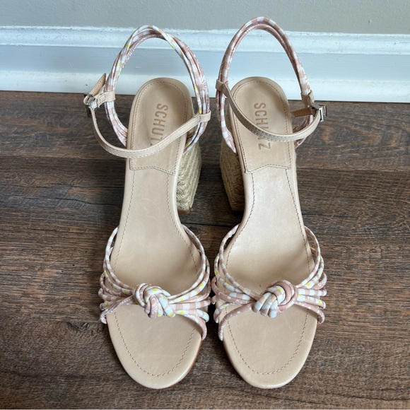 Schutz NWT Dahra Knotted Print Fabric Block Heel Espadrille Sandals Size 11 - Picture 2 of 9